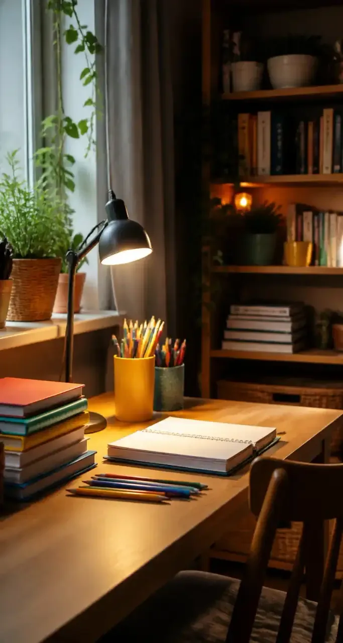 Un bureau familial bien organisé avec des fournitures scolaires