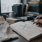 Impuissance apprise : main hésitante et bureau, absence de contrôle qui fait renoncer