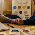 Émotions enfance : nommer sans tout accepter, main enfant et carnet