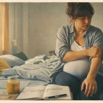 Femme enceinte et vertige : apaisement après une sensation de malaise, intérieur lumineux