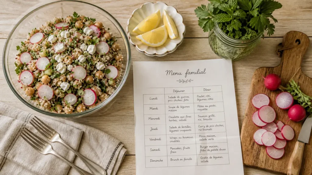 Planning menu équilibré pour la semaine en famille : 7 jours simples, variés et sans gaspillage