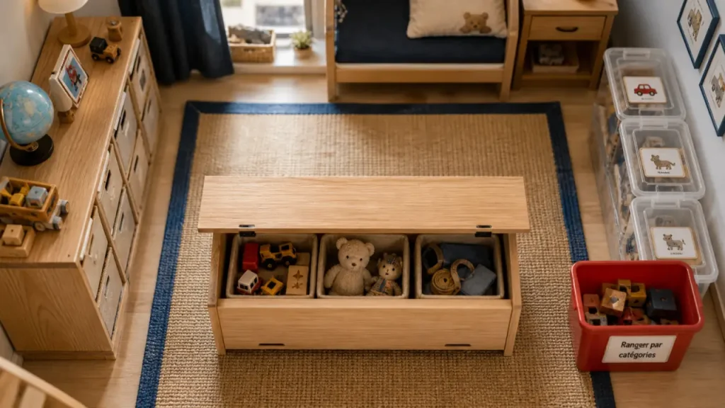 Rangement jouets enfants : coffres, casiers et erreurs qui entretiennent le désordre