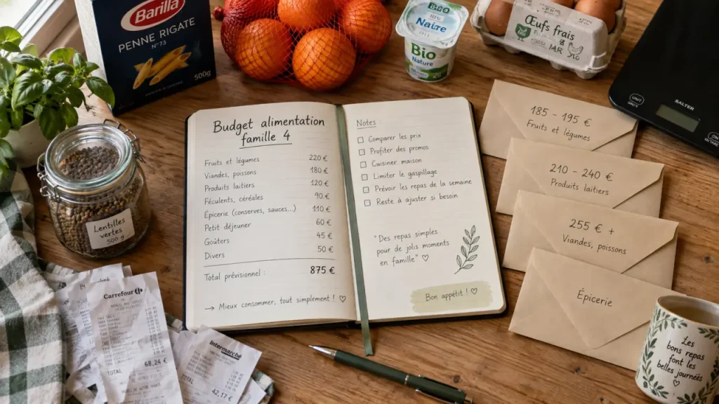 Budget alimentation d’une famille de 4 personnes : 185 à 255 € par semaine selon le panier