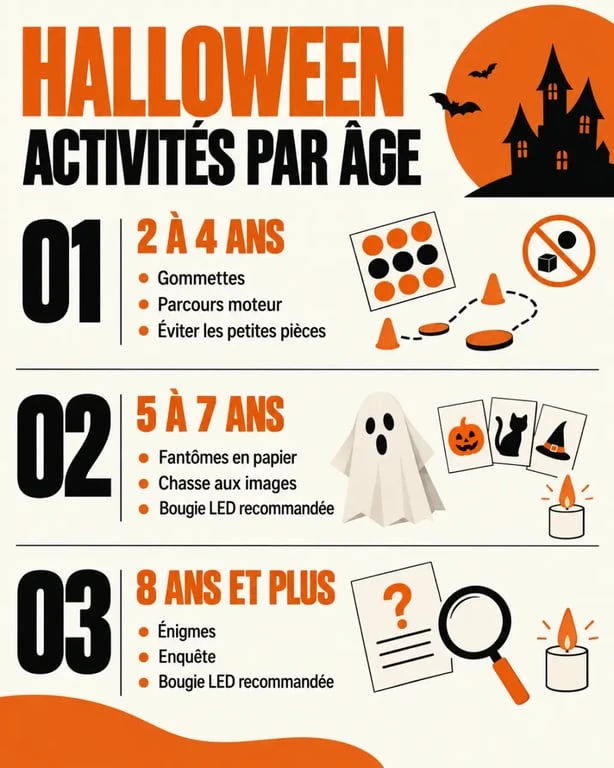 Infographie des activités Halloween enfants adaptées à chaque âge