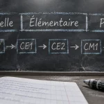 École élémentaire et primaire : cahier et craie, CP à CM2